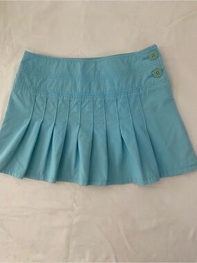 Mossissue Women’s Pleated Mini Skirt in Aqua Blue with Side Button Detail Size 3